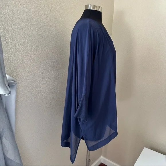 Eileen Fisher 100% silk Navy Blue 3/4 Sleeve Blouse Size L - Picture 6 of 12